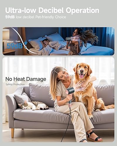 Miniatura 7 de Secador de pelo, 130000 RMP de alta velocidad sin escobillas para secado rápido, 500 millones de secador de pelo iónico negativo con boquilla para