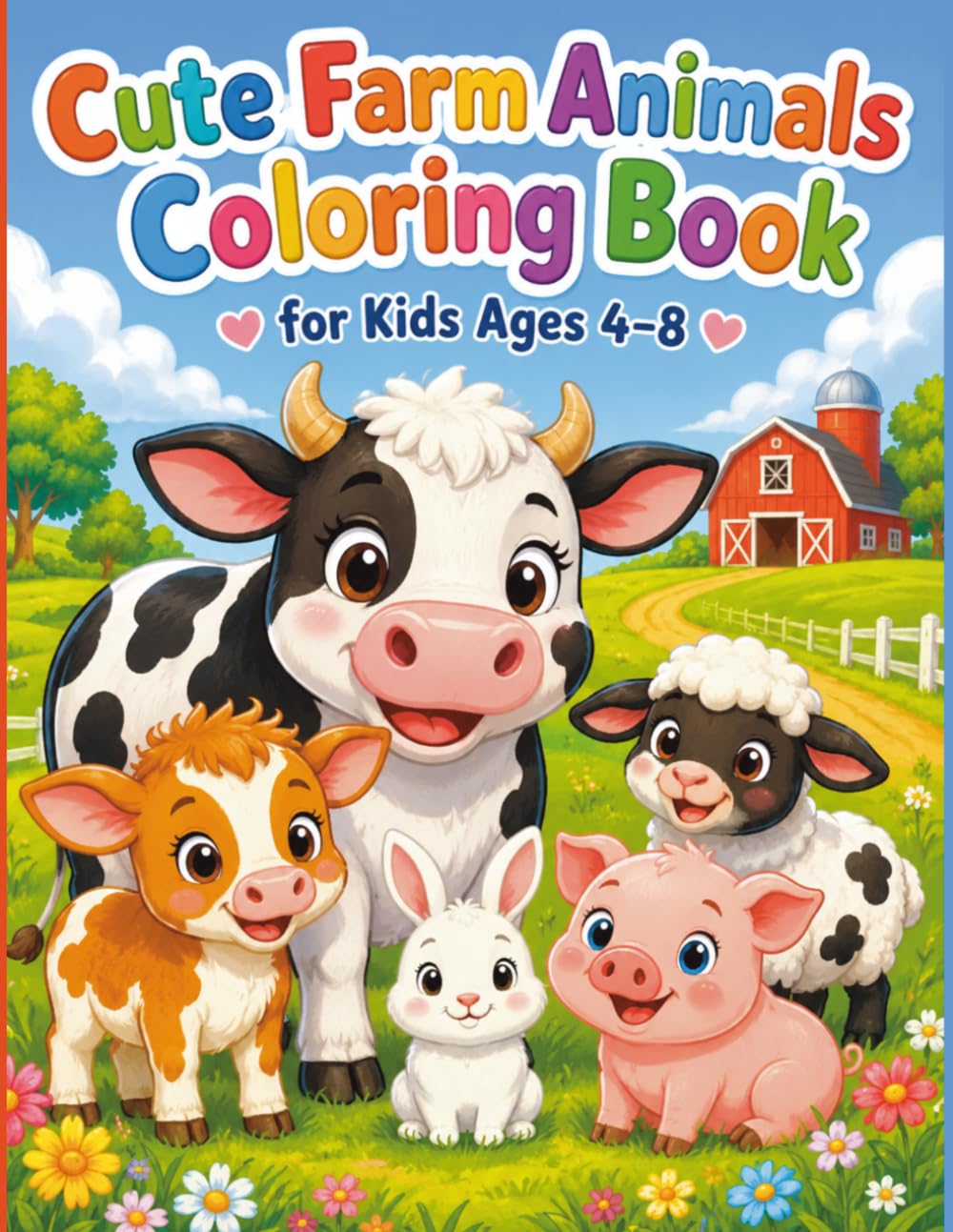 Cute Farm Animals Coloring Book for Kids Ages 4-8: Fun and Easy Coloring Pages with Adorable Baby Animals, Barnyard Friends, and Simple Designs for Toddlers and Preschoolers