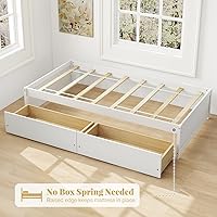 Vista 7 de Giantex - Estructura de cama individual con 2 cajones de almacenamiento, cama de plataforma de madera maciza con soporte de listones, sofá cama