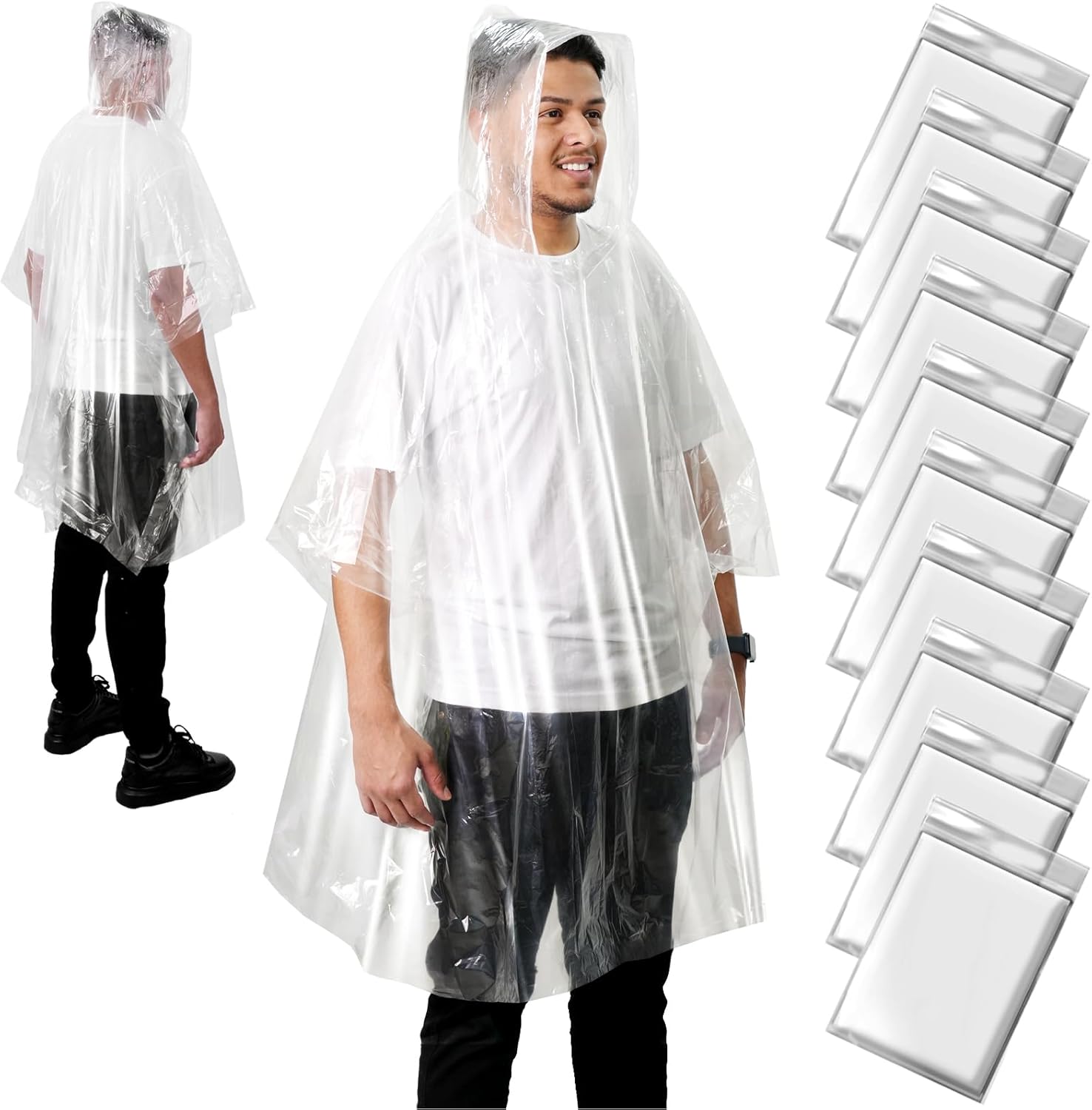 2 Poncho Antipioggia In PEVA Riutilizzabili - Taglia Unica Per Adulti Con Zaino - Per Trekking E Festival - Foto 12