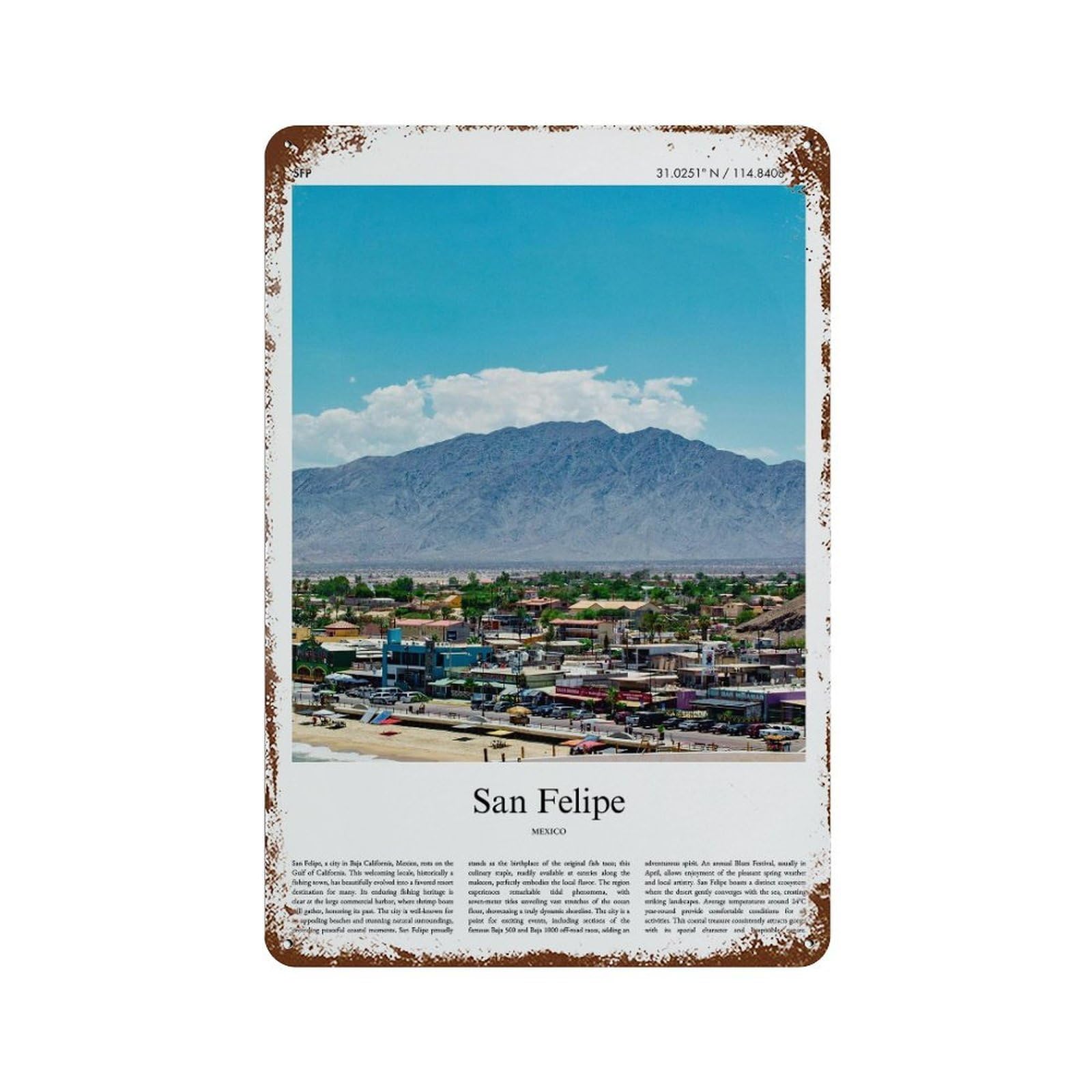 xiaoxiaoshen San Felipe Mexico City Scenery Wall Decor Art Metal Tin Poster Modern Home Decor Art Home Bar Shop Decorations Vintage Sign 30x20cm