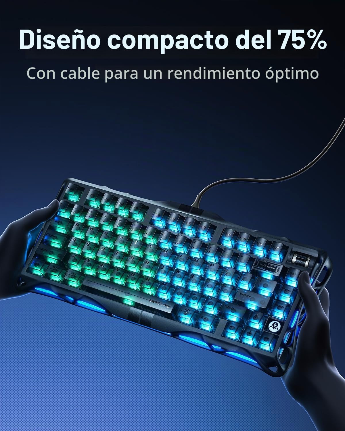 GravaStar Teclado Mercury V75 HE, 75% de efecto Hall, interruptor magnético para juegos, sondeo de 8000 Hz, 0.005RT, USB-C con cable, retroiluminación RGB, accionamiento ajustable, chasis semialuminio