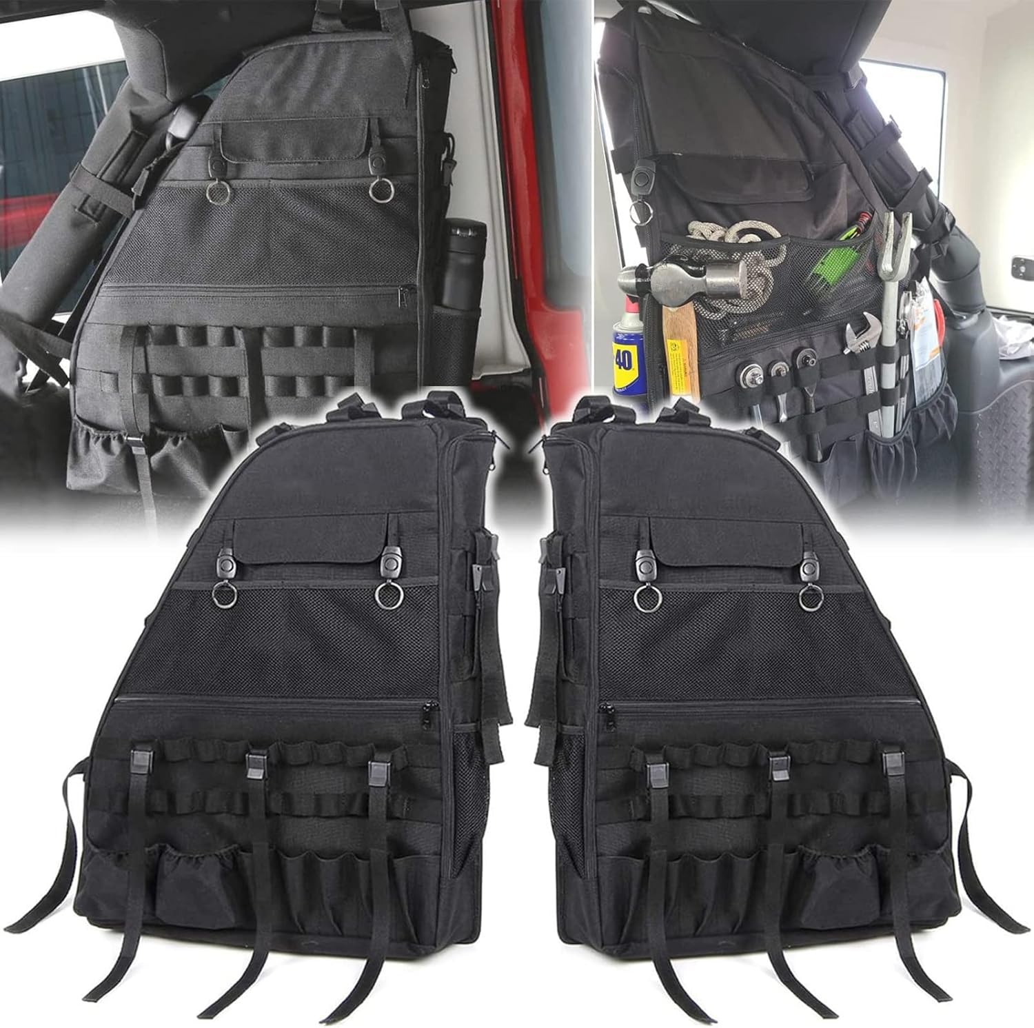 Bolaxin Roll Bar Storage Bag Cargo Cage with Multi-Pockets for 2007~2022 Jeep Wrangler JK TJ JL & Unlimited 4 Doors Organizers Saddlebag Holder Bags Tool Kits (Pack of 2)