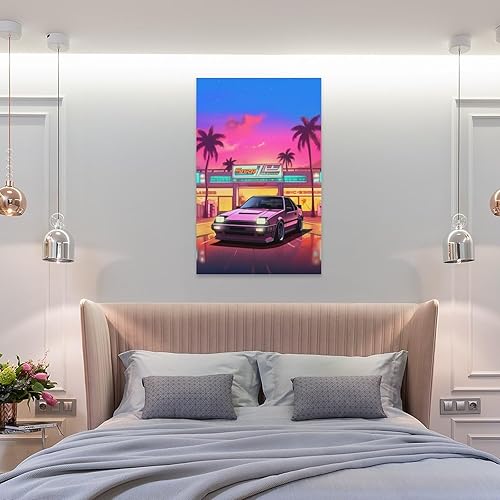 Miniatura 8 de Ae86 Neon Synthwave Retro JDM - Póster de pared para automóvil, póster e impresiones para colgar para dormitorio, aula, dormitorio, sala de estar,