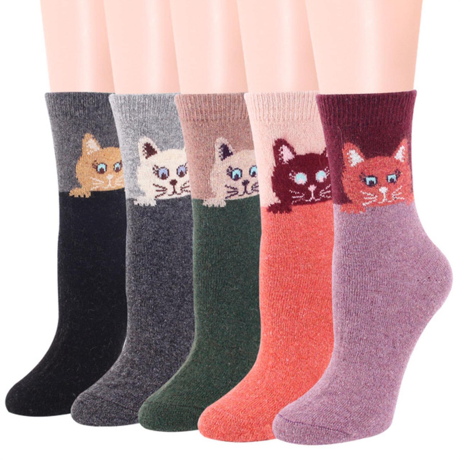 Calzini 12 Paia di Calze da Donna Invernale, Calzini retrò per Gatti Calzini Caldi, Fitti E Comodi Calzini Casual Casuali A Maglia