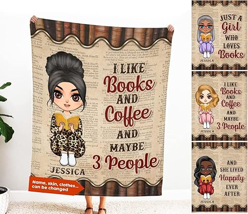 ENCYCOM Manta personalizada con texto en inglés Just a Girl Who Loves Books, manta de lectura para amantes de los libros, manta de lectura para