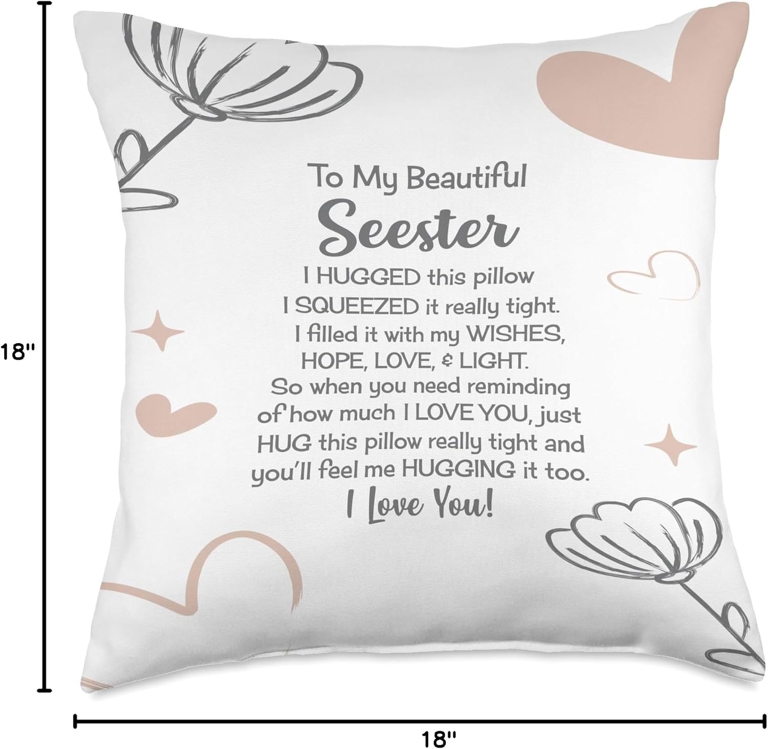 seester gifts hugs inspirational pink grey hearts love Throw Pillow