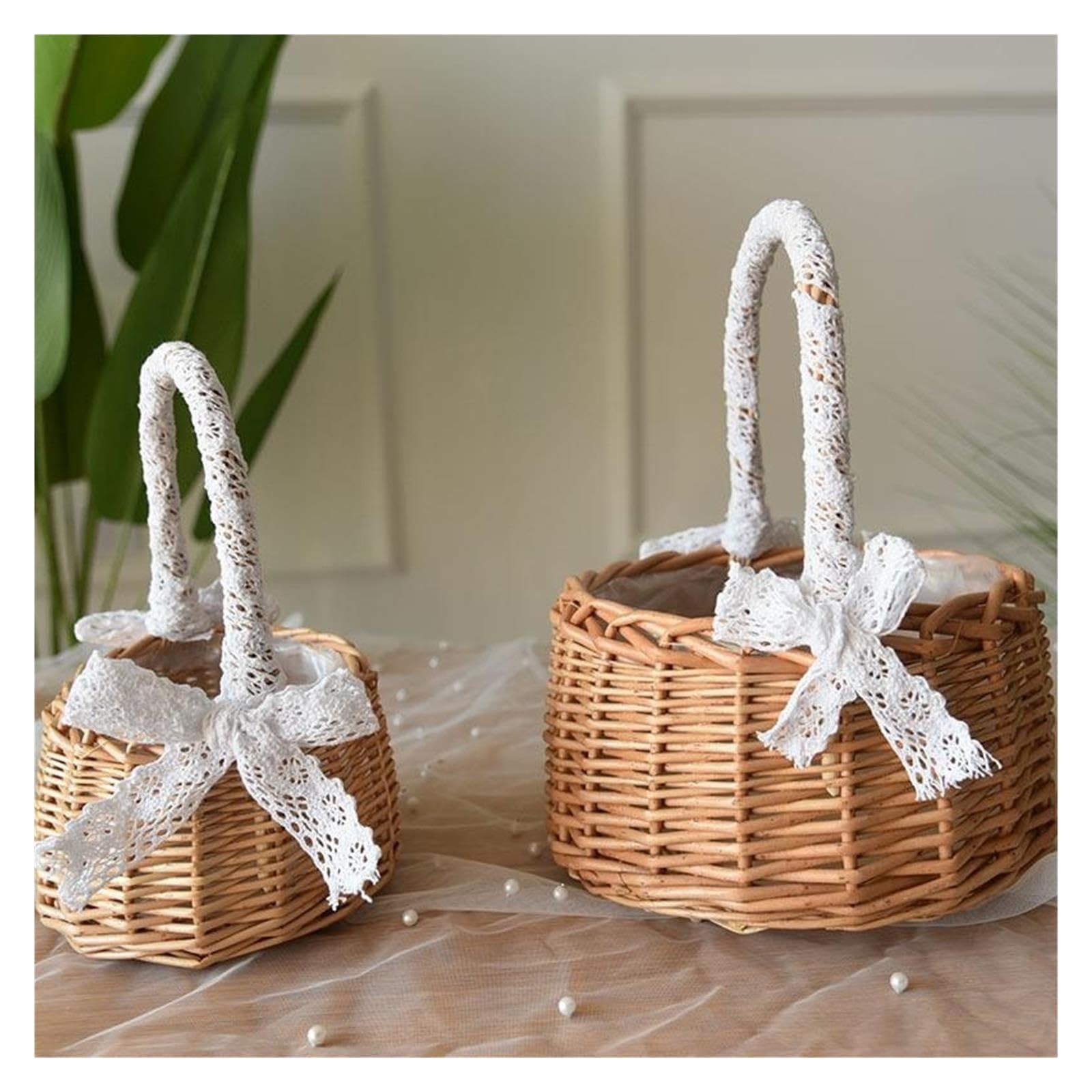 1pcs Rattan Portable Woven Flower Basket Per Matrimoni