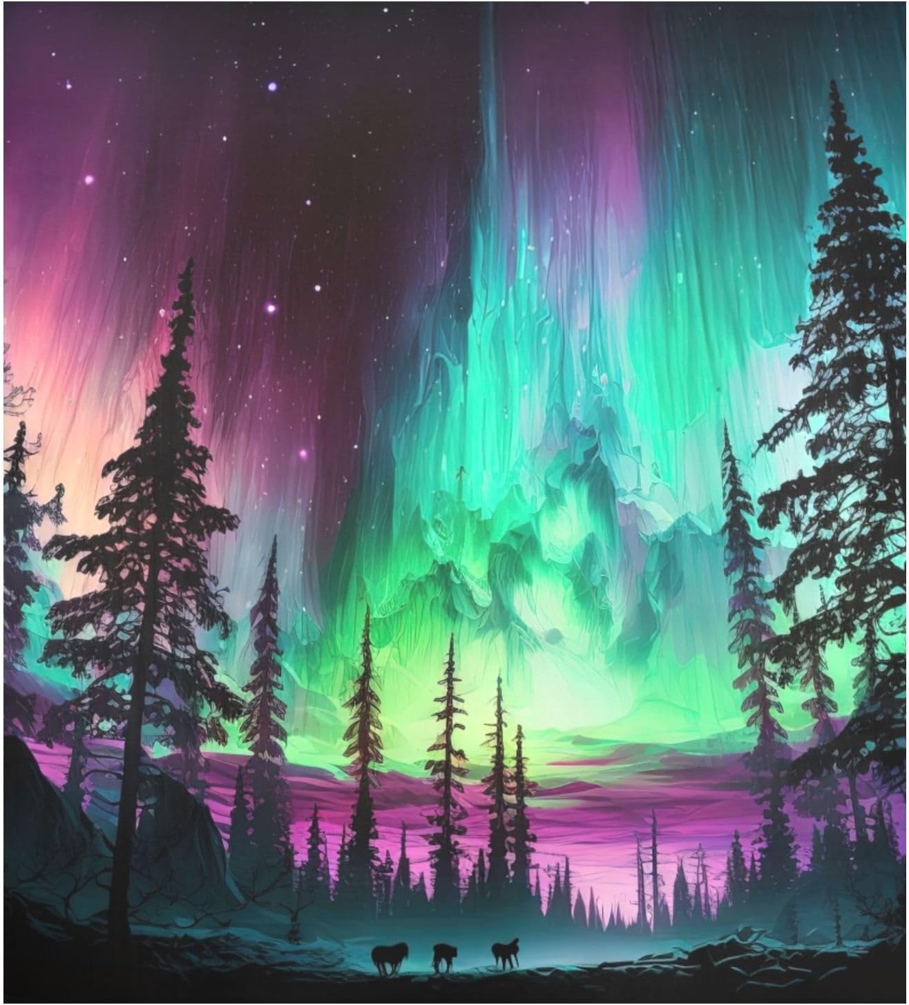 Vnurnrn Dishwasher Magnet Cover Aurora Forest Print, Dish Washer Cover for Kitchen Decor, Easily Trimmable Dishwasher Sticker Refrigerator Magnetic Cover 23×26 in