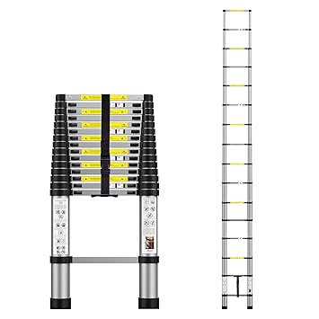 BOWEITI 4.7m(15.5 FT) Aluminium Foldable Telescoping Extension Ladder, Aluminum Telescopic Ladders,Multi-Purpose Collapsible Ladder with Gloves for Home Outdoor, EN131 Certified