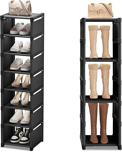 Zapatero vertical de 8 niveles, estante alto de metal para zapatos, organizador de almacenamiento de zapatos, apilable y estrecho para puerta disponible en Yaxa Colombia