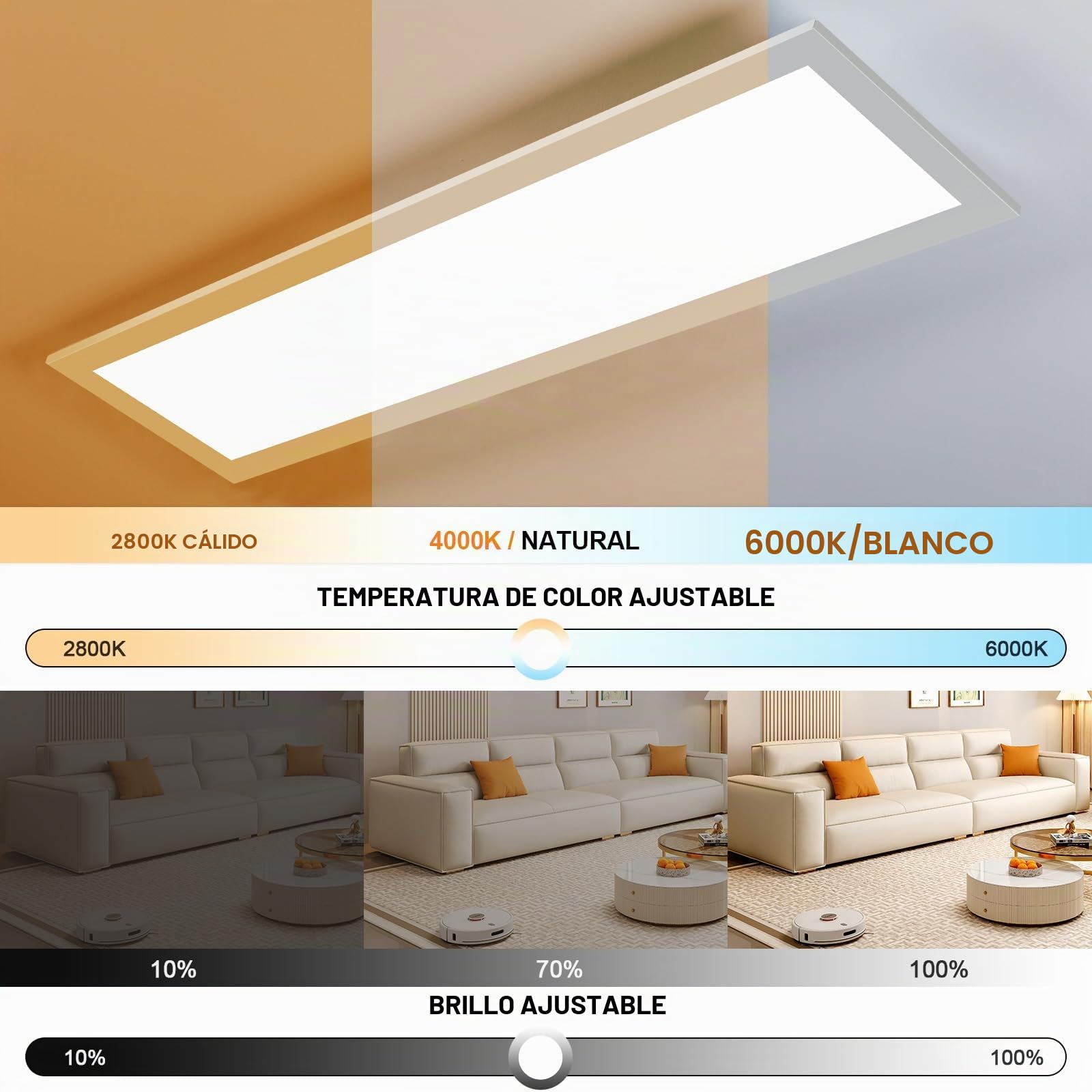 OTREN Panel Superficie LED 58x20cm, Lámpara Techo 26W Con Mando a Distancia 2600LM Regulable Luz para Salón Oficina Cocina Dormitorio, 2800-6000K