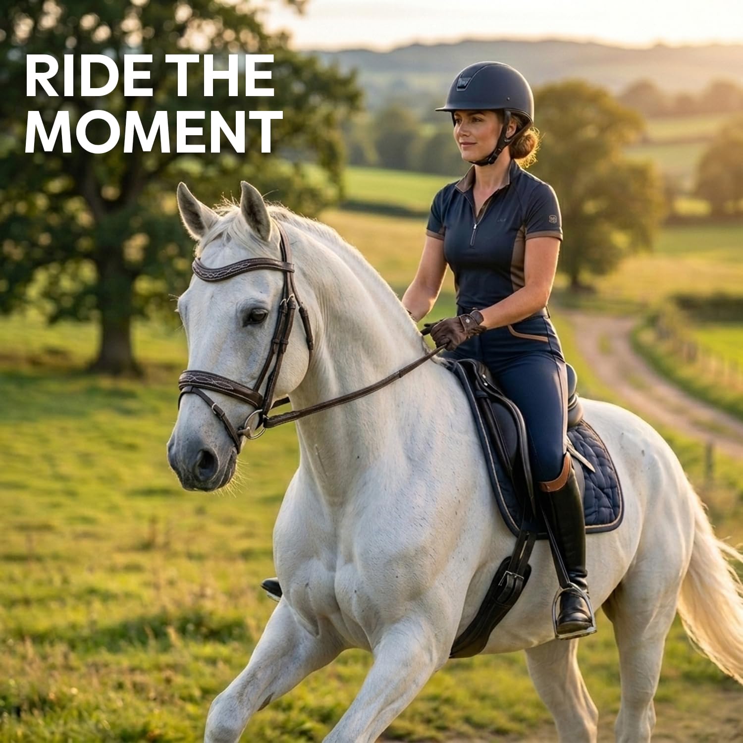 Equine Care Brida de caballo inglés con riendas – Costura elegante, corona acolchada y muserola, cuero curtido vegetal, accesorios de acero inoxidable, tachuelas Hunter de tamaño completo