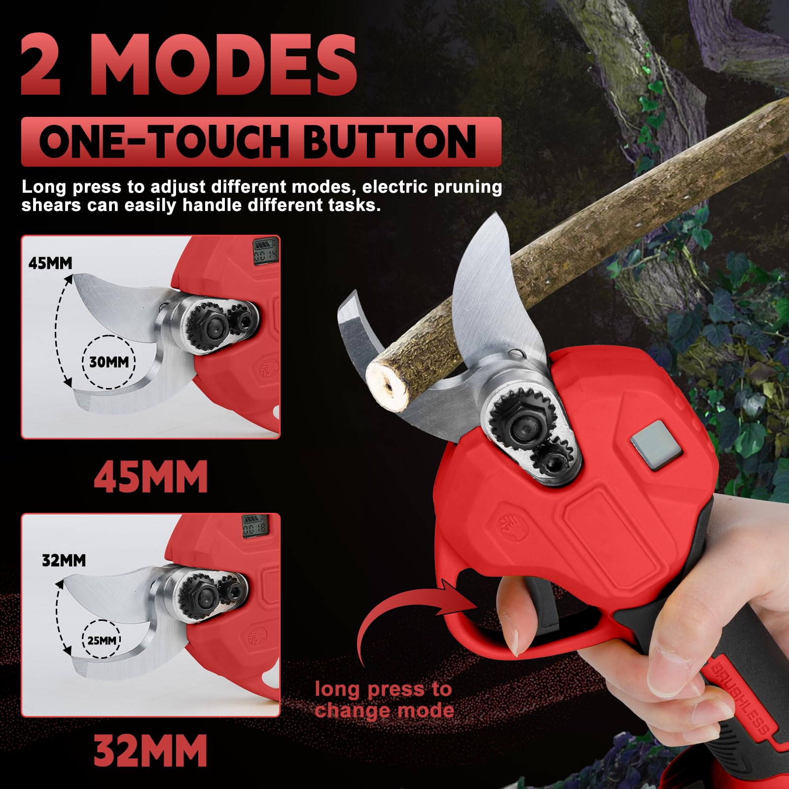 Élagueur électrique sans fil 45 mm pour Milwaukee 18 V (sans piles), moteur sans brosses, scie électrique à batterie, ciseaux pour branche, ciseaux LCD, élagage d'arbres fruitiers