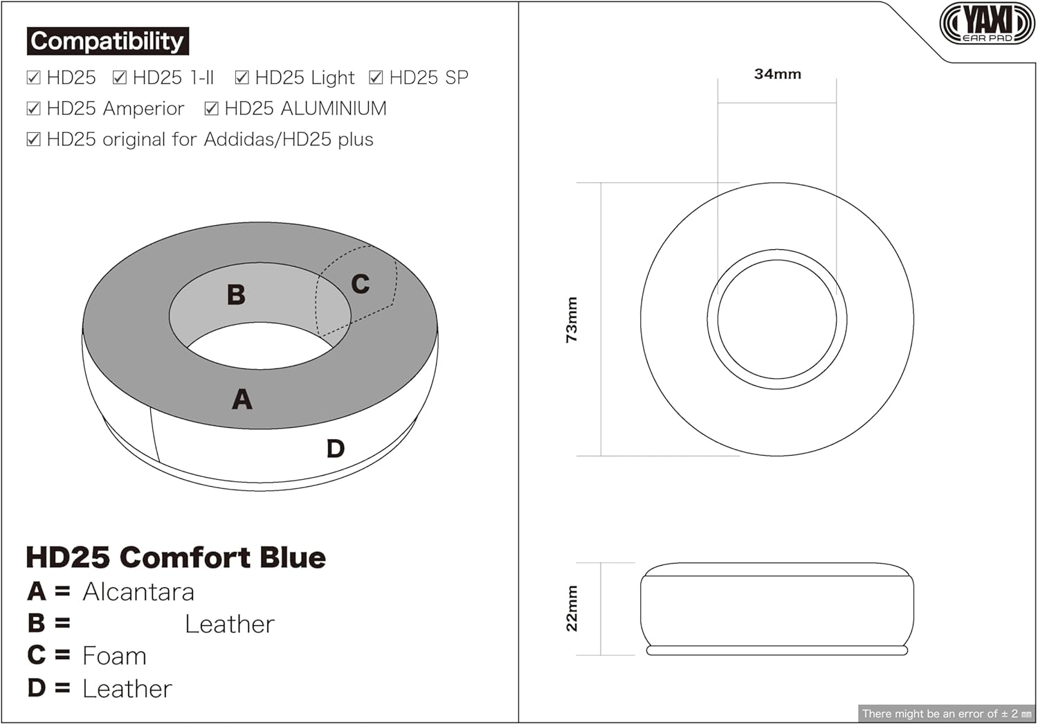YAXI HD25 Comfort Blue Earpads