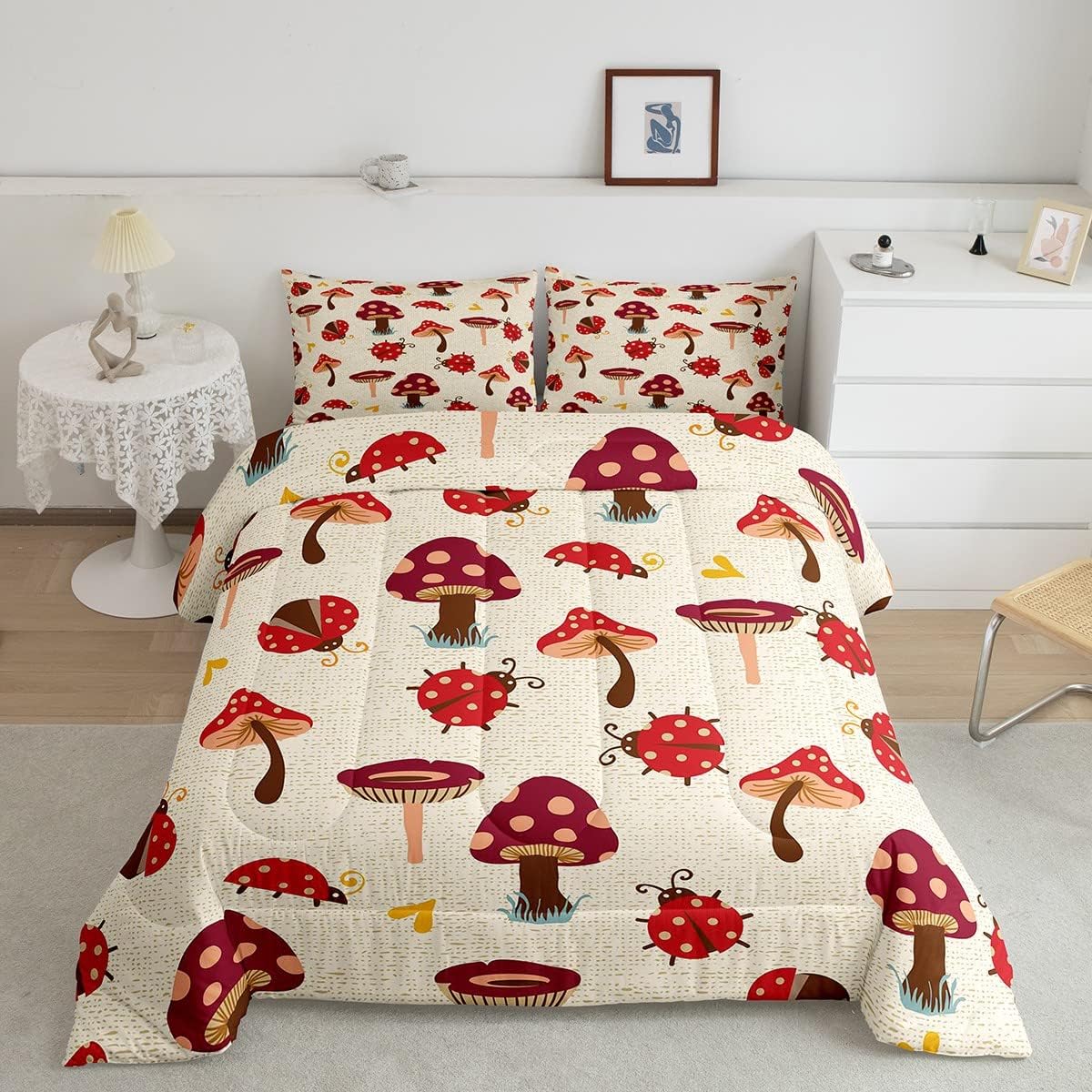 Red Mushroom Bedding Comforter Sets Cute Ladybug Bedding