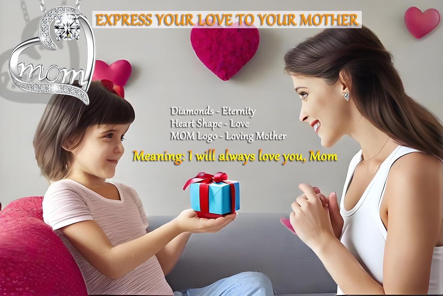 Heart Necklace Gift for Mom - 18K White Gold Plated Heart MOM Pendant for Mother's Day, Anniversary Birthday Gifts for Mummy, Jewelry Gifts for Mamma - Image 4