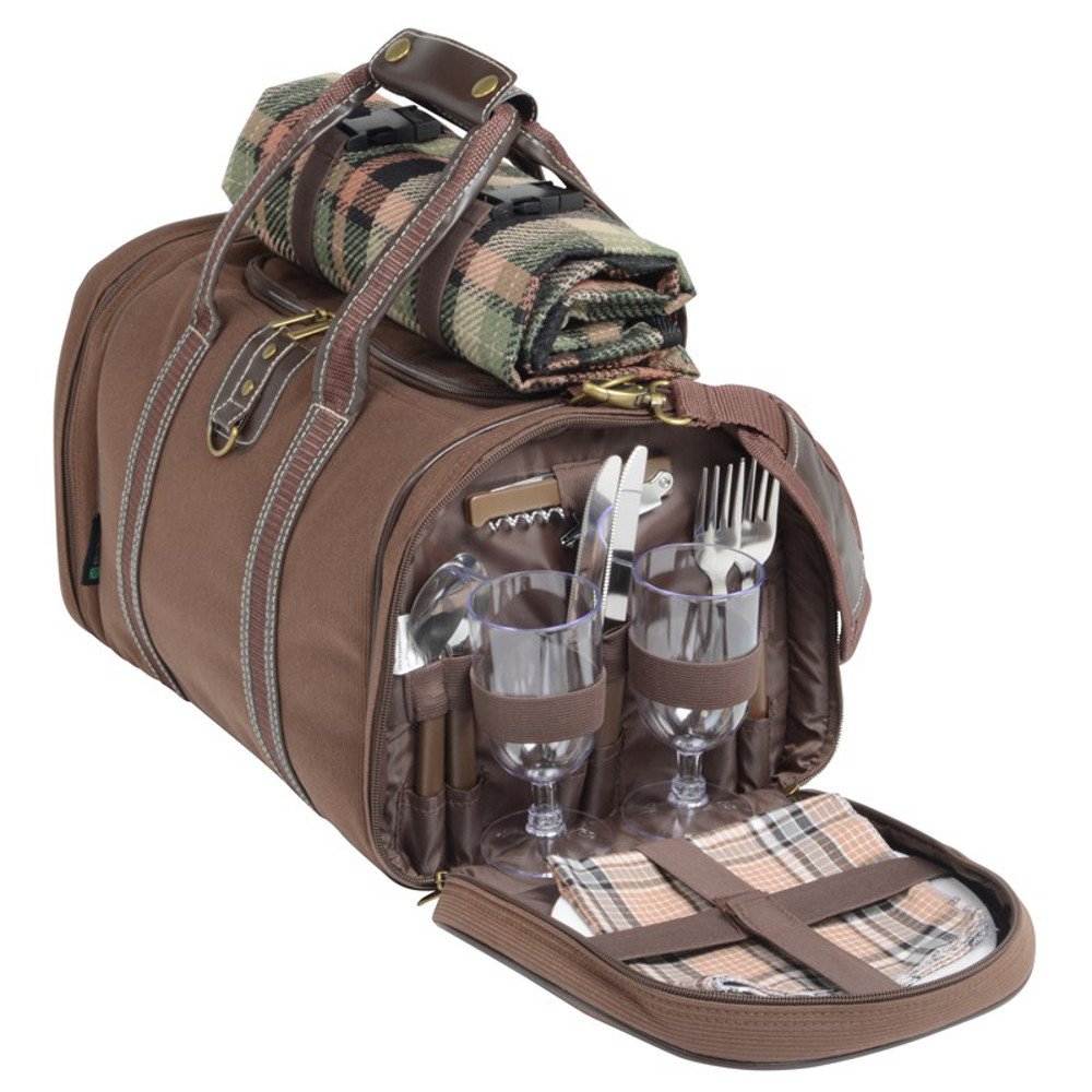 Picknicktasche mit Campinggeschirr Picknickkorb 29 teilig Umhängetasche 45 x 25 x 24 cm Braun