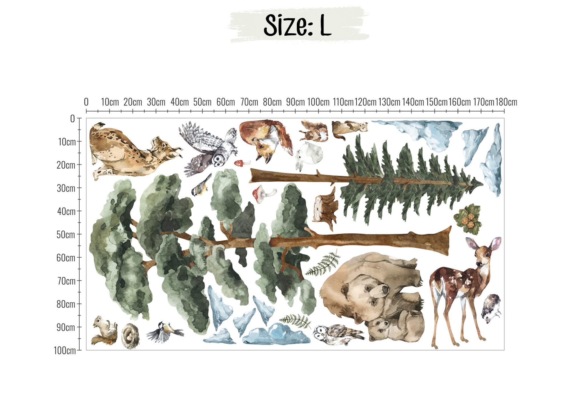 FOREST MYSTERY L | Adesivo da parete con animali della foresta | Adesivo da parete per cameretta dei bambini | decorazione da parete per camera dei bambini | decorazione da parete per