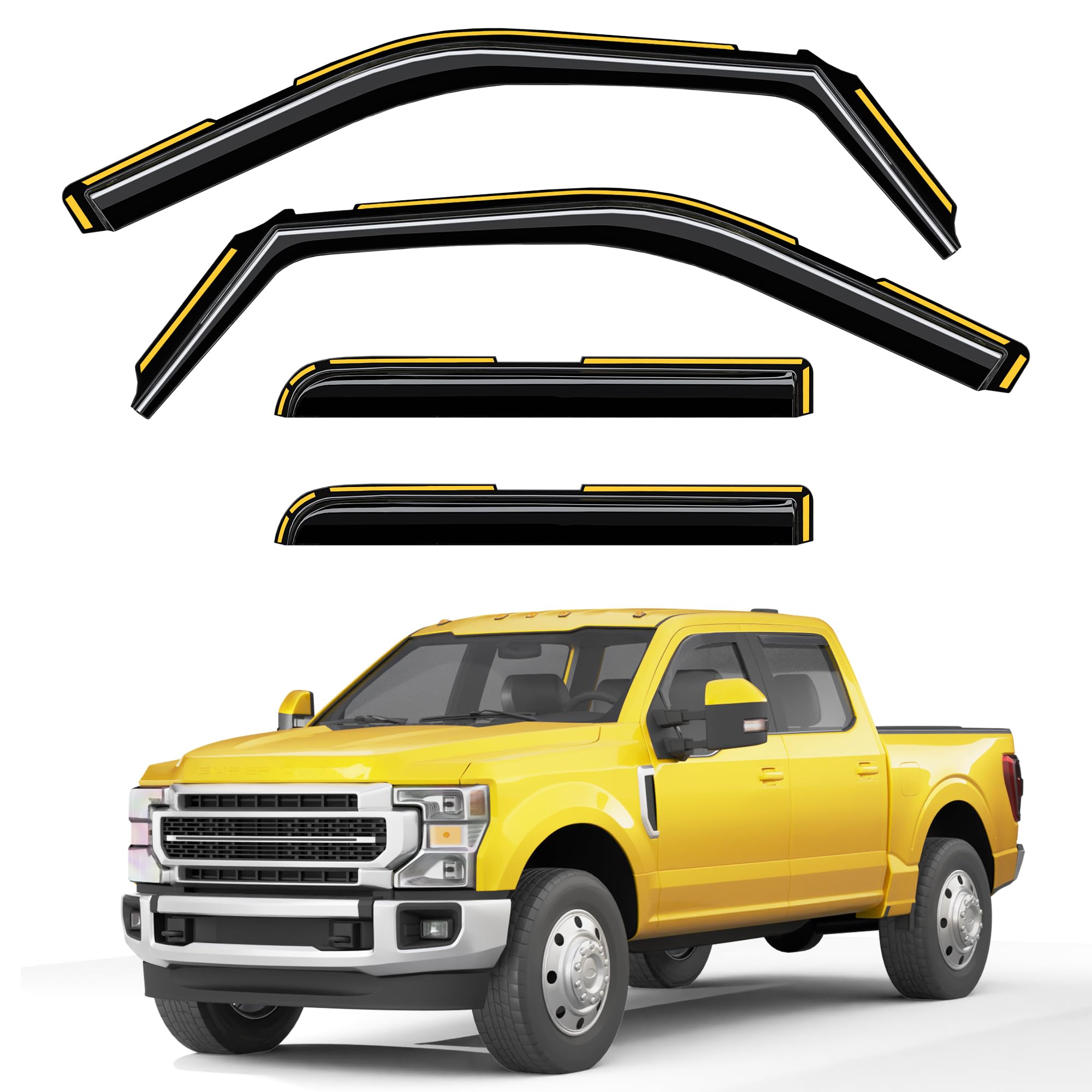 in-Channel Window Rain Guards Fit for Ford F250-F550 2017-2025 SuperCrew Cab Extra Durable Window Deflectors Vent Shades Visors Exterior Car Accessories - 4 pcs