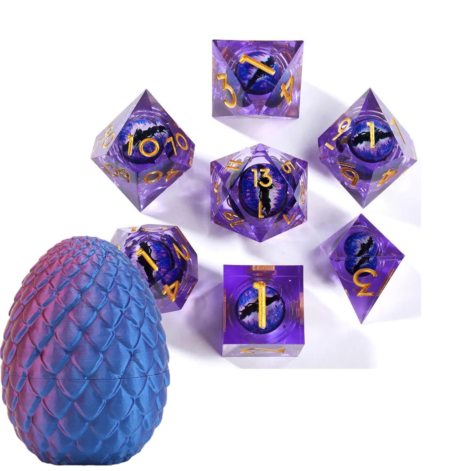 DND - Set di 7 dadi Liquid Core Sharp Edge Dragon Eye con guscio stampato 3D, per dungeons and Dragon Table Game