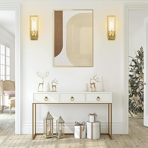 Miniatura 6 de CINOTON Juego de 2 apliques de pared dorados dorados de 15 pulgadas, apliques de pared con cable CA de 120 V, apliques de pared vintage con vidrio