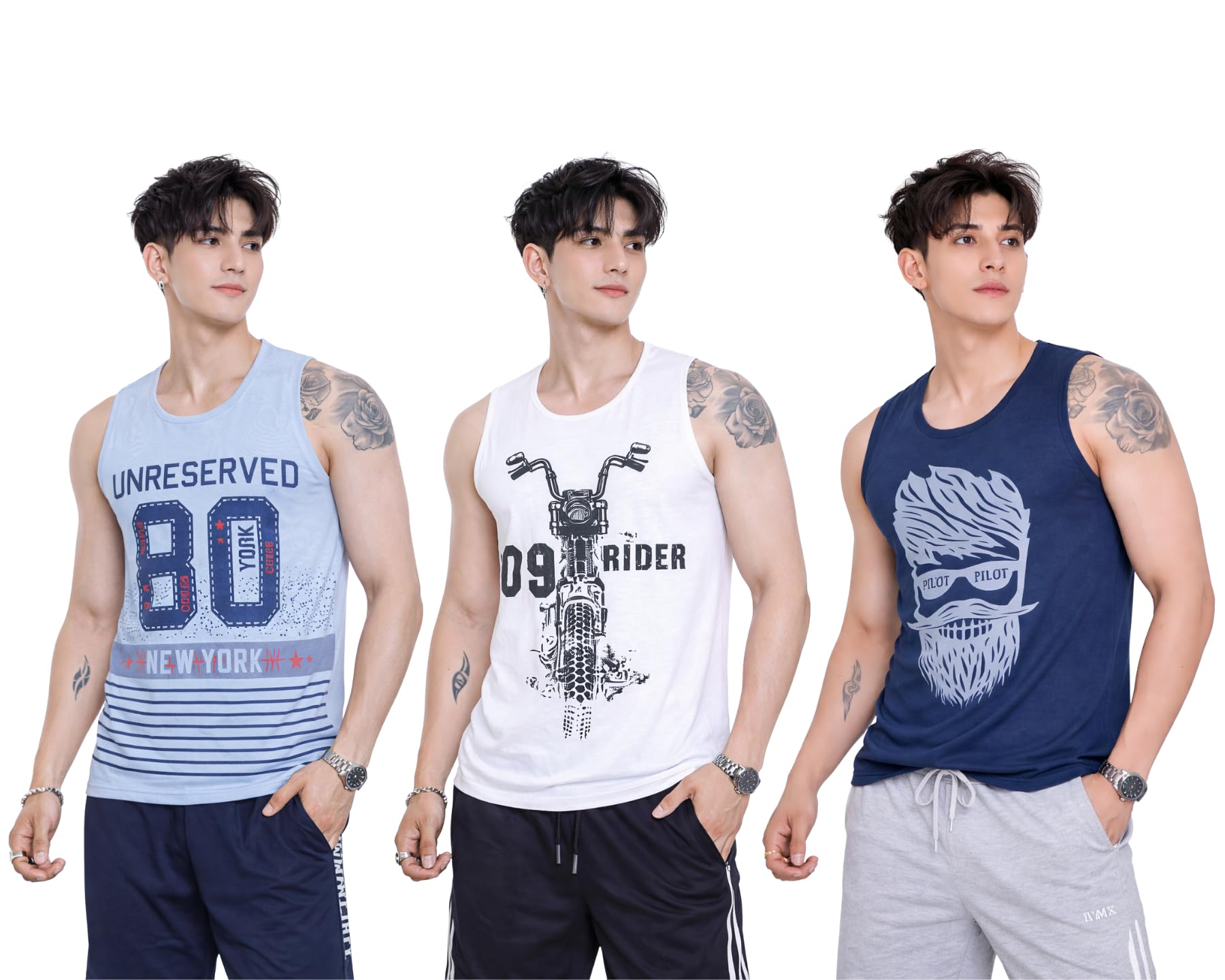 s.l. madhok Men's Printed Sleeveless T Shirt Combo | Round Neck Trendy Casual Running Workout Sleeveless Vest for Gym Wear (Pack of 3)-picture-37