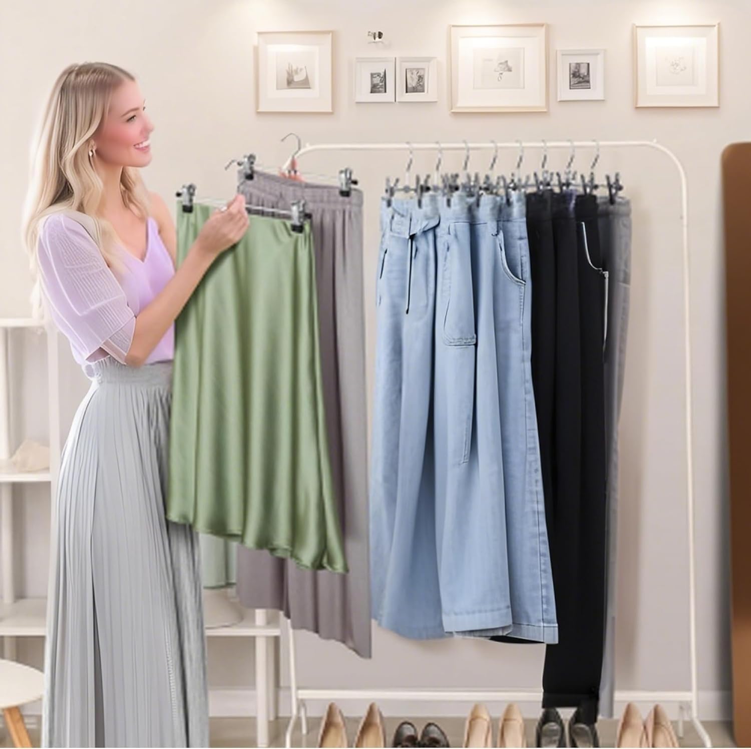 20Pack Trouser Hangers - 30cm Heavy Duty Skirt Hangers with Adjustable Non Slip Clips- Space Saving for Pants Clothes