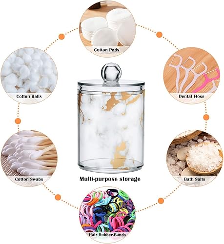 Miniatura 5 de ALAZA Paquete de 2 dispensadores de soporte Qtip para bolas de algodón, mármol gris, blanco, oro, hisopo de algodón fluido, almohadillas redondas de