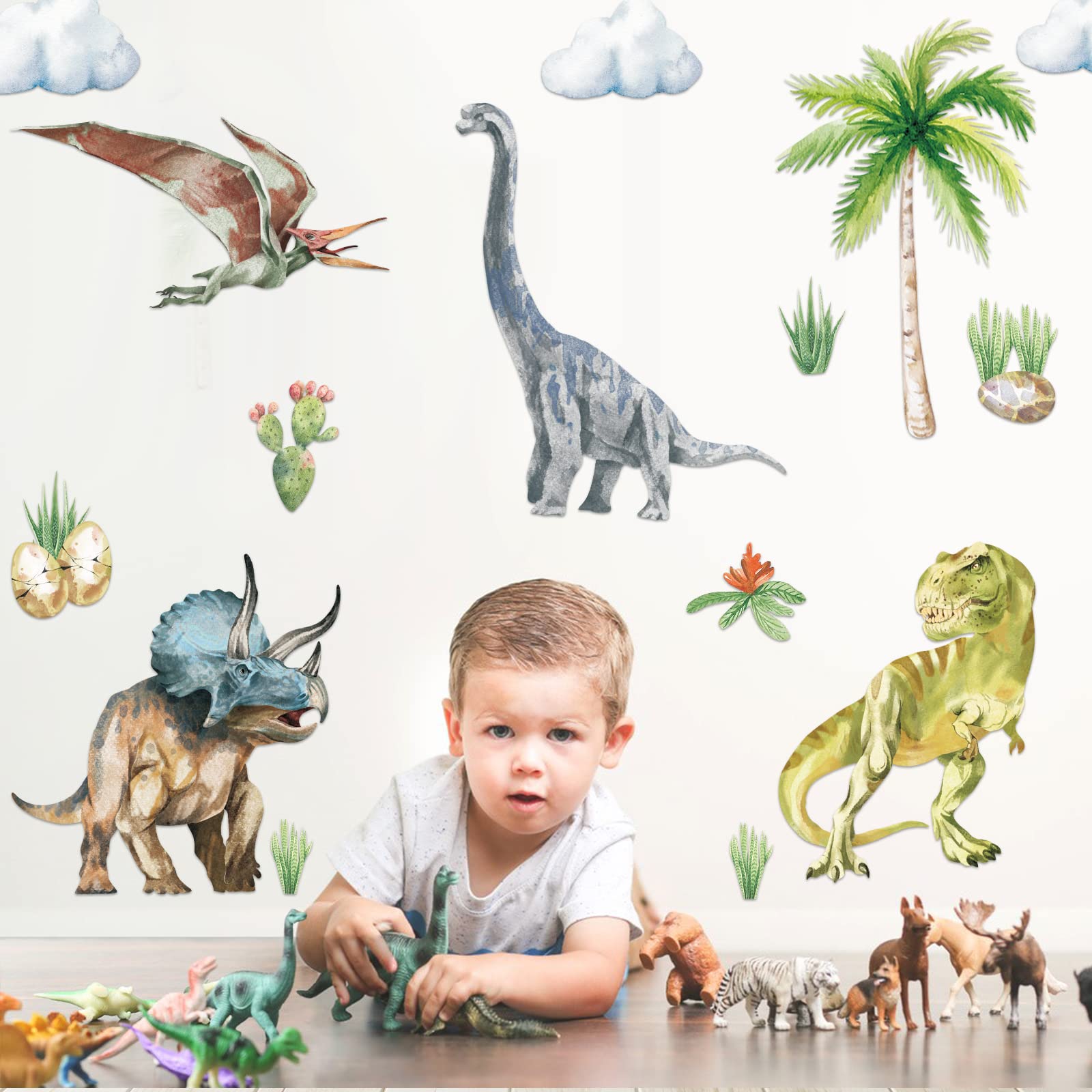 Adesivi Murali Dinosauro E Palme - Decorazione Camera Bambini, 3 Fogli 30x90cm, Theme Tropicale - Foto 7