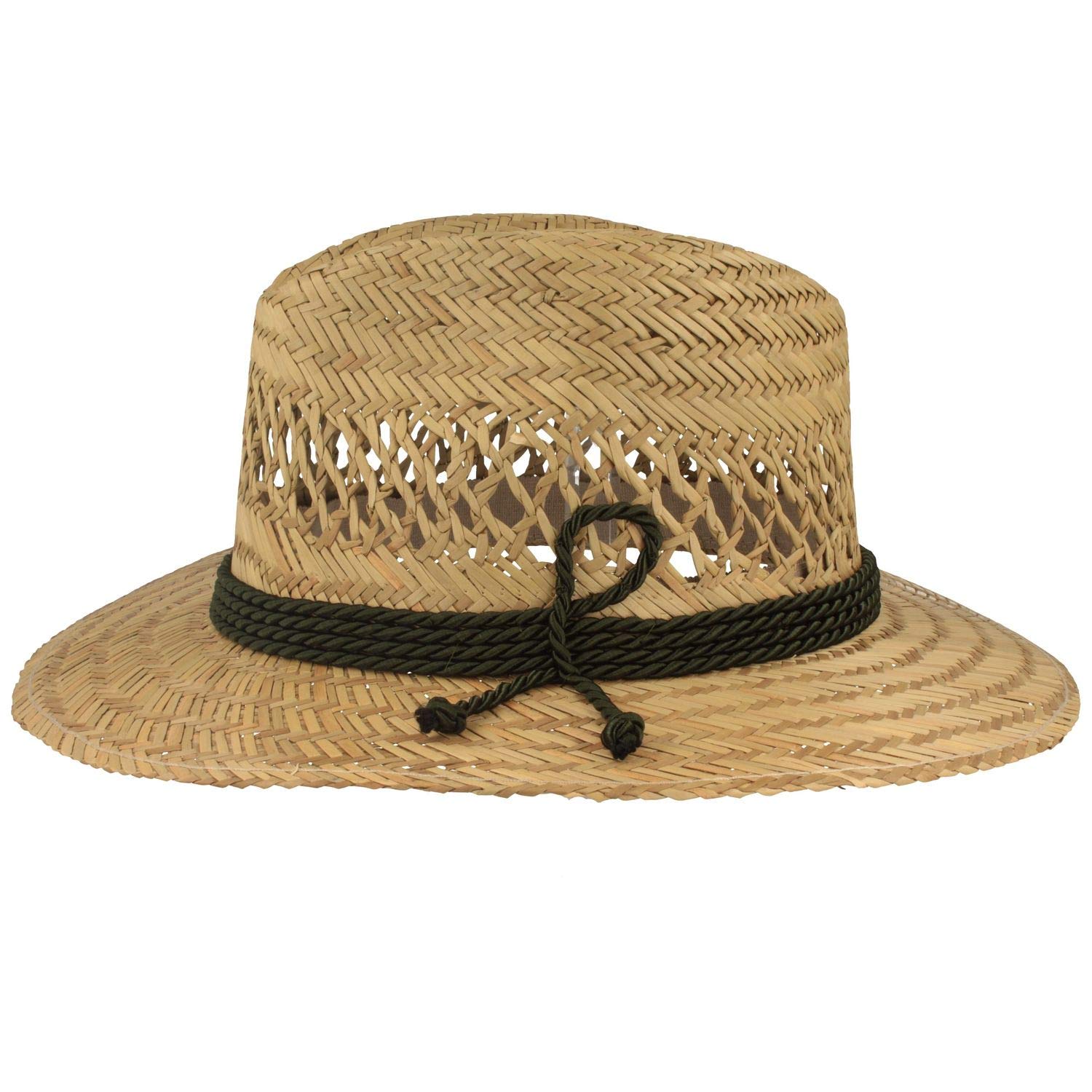 Breiter Chapeau de paille | Chapeau d'été | Chapeau de soleil – 100 % paille avec garniture en soie verte et trous d'aération – Traveller – Également disponible en XXL