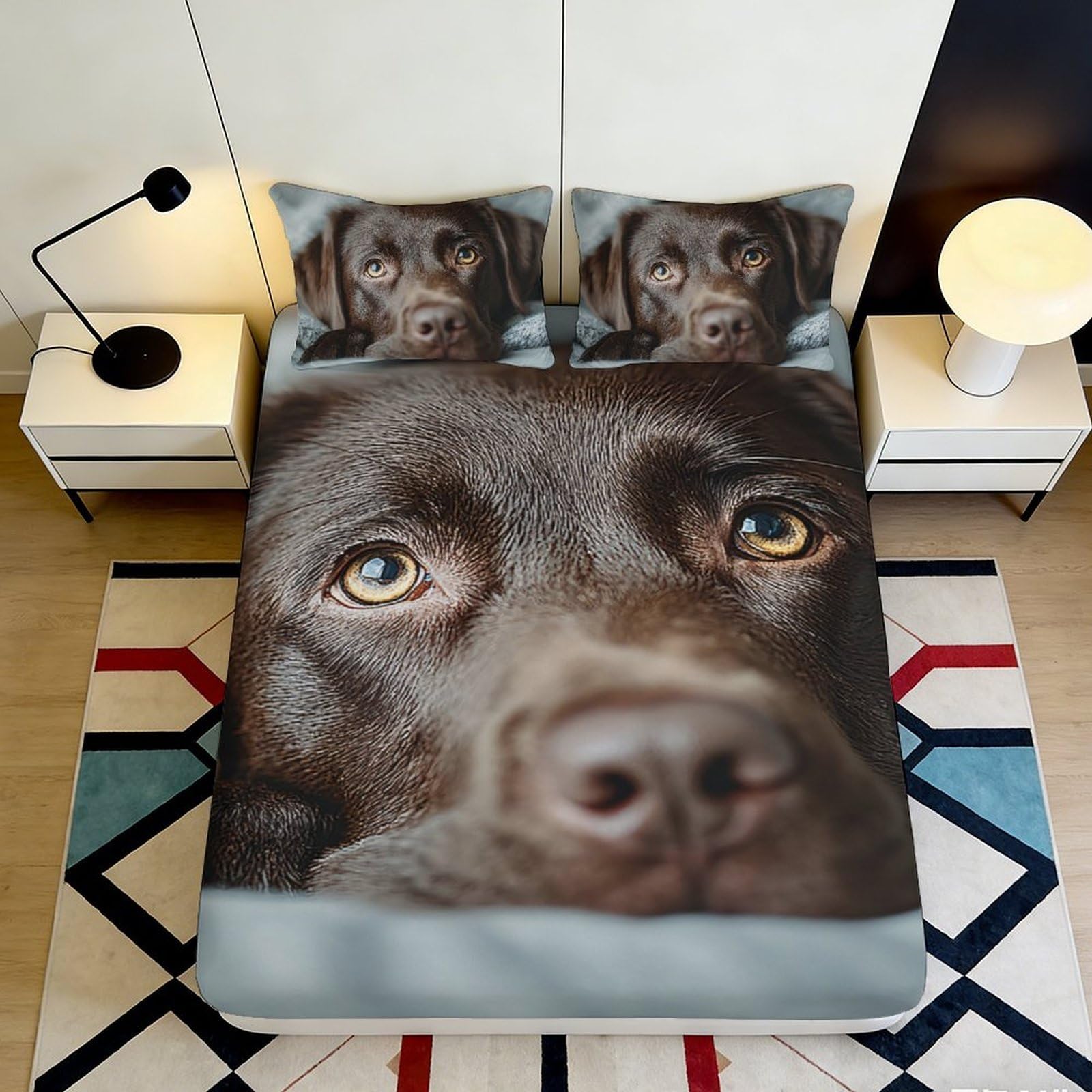 3D Printed Brown Labrador Fitted Sheet Microfiber Soft Washable Dog Face Bed Cover for Bedroom Dorm Decor 90x200x25cm