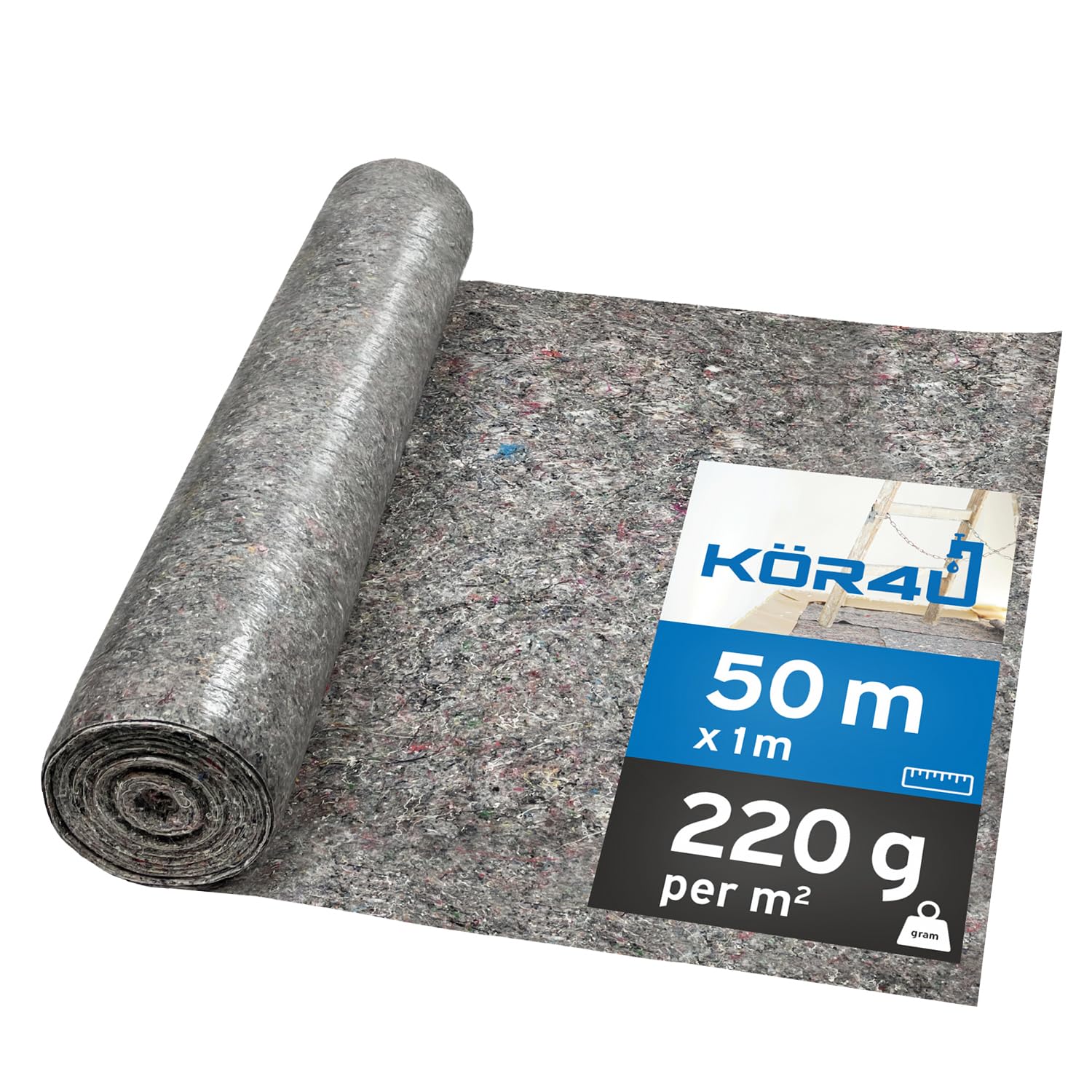 kör4u Schildervlies 25 m rol, afdekvlies met 270 g, afdekking en bescherming voor vloer bij het schilderen, renoveren, doe-het-zelvers