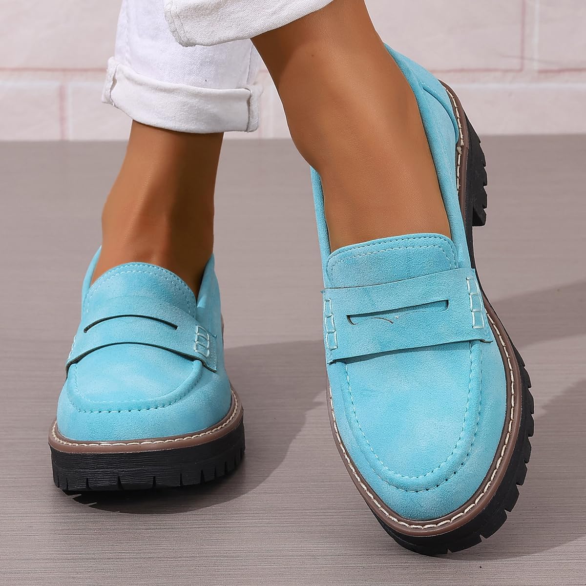 Womens Loafers Shoes Platform Chunky Penny Loafer Lug Sole Comfortable Slip On Work Office Business Casual Dress Shoes, US Size 5-11.5 - Image 3