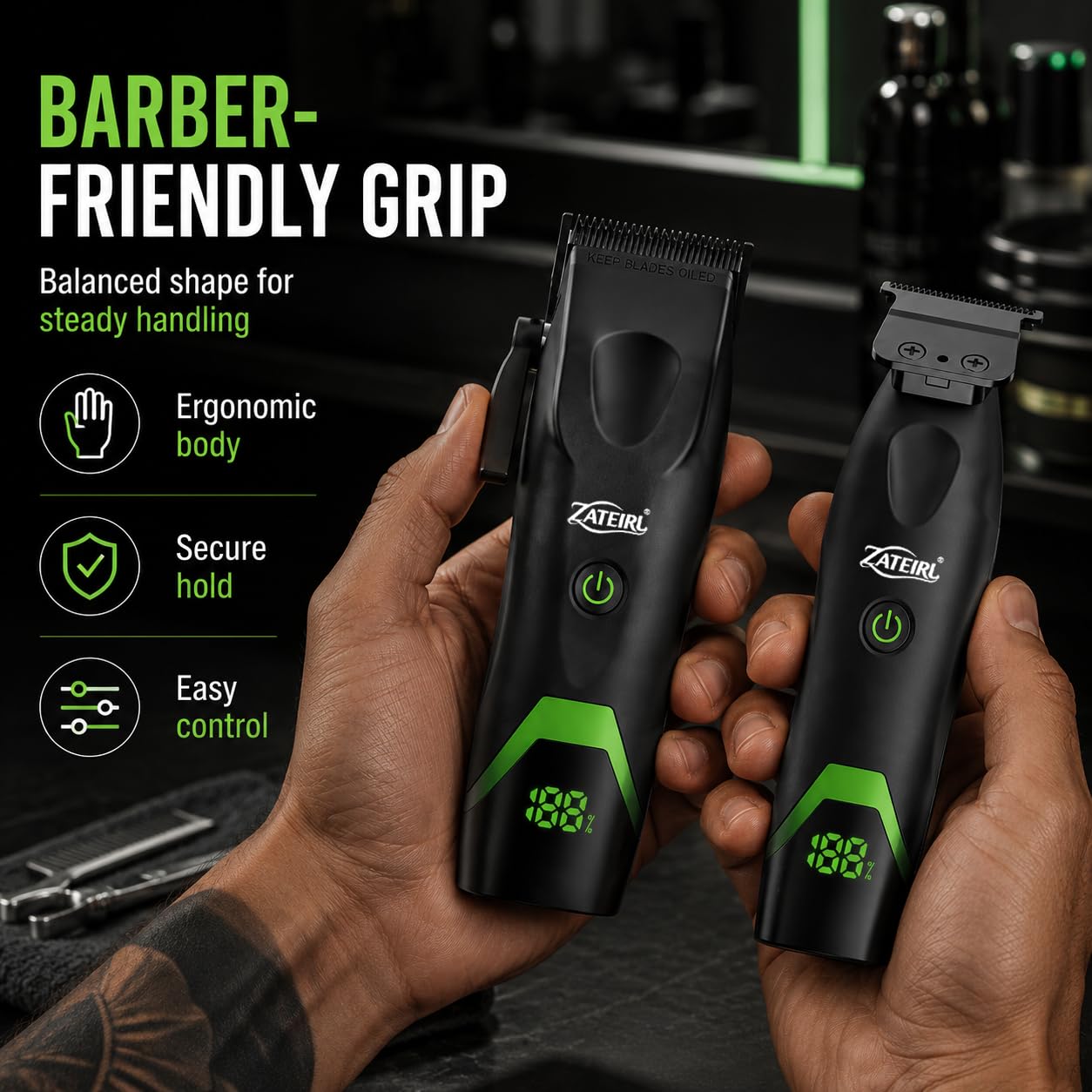 Cortapelos profesional para hombre, inalámbrico, con cuchillas de precisión, carga USB, juego de peines guía, para hombres y mujeres, color negro