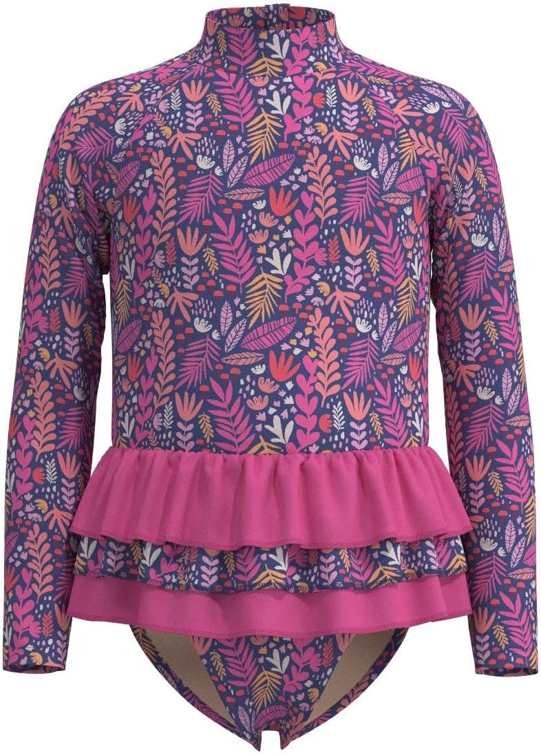 Girl's Kailani Long Sleeve Swimsuit - UPF 50+ Sun Protection - Arobello in Tulip Pink Colorblock