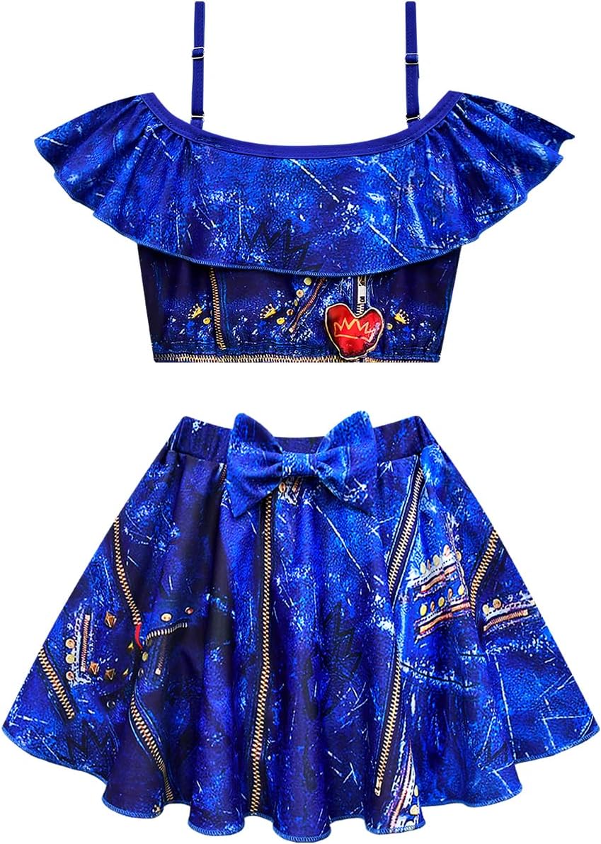 Cute Descendants Bathing Suit for Girls, Princess 2 Pieces Swimsuits Cartoon Printed Swimwear Bikini Sets