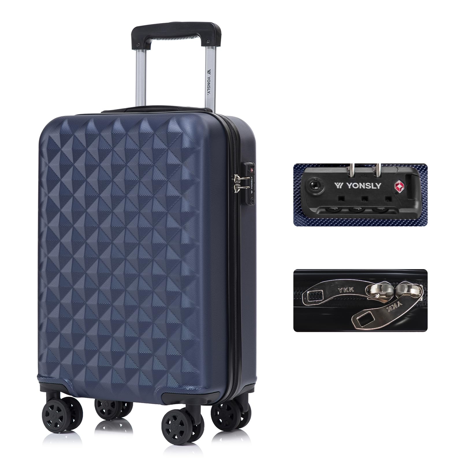 YONSLY Trolley Koffer Set, Reisekoffer, Rollkoffer Handgepäck, Kabinkoffer Suitcase, Gepäckset mit 360° Rollen, Hartschalenreisekoffer, Zahlenschloss, Gummigriff