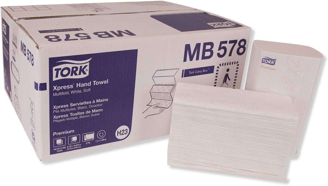 Tork MB578 Xpress Premium Soft Multifold 3-Panel 2-Ply Hand Towel, White, 16 pack