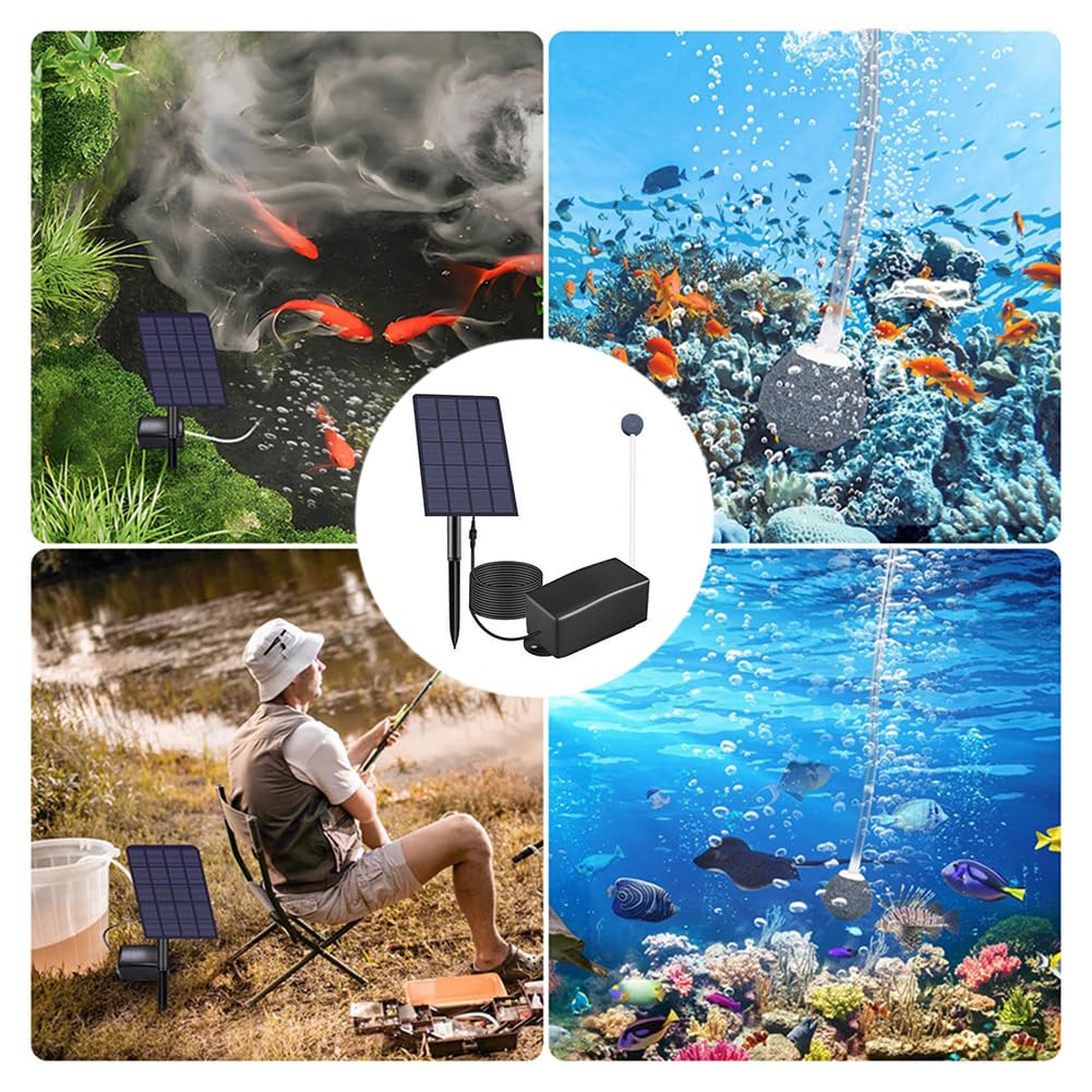 Pompa di ossigeno solare, 2,5 W 6 V, aeratore solare per laghetto con cavo, uscita bolle 0,8 l/min, per acquario da giardino