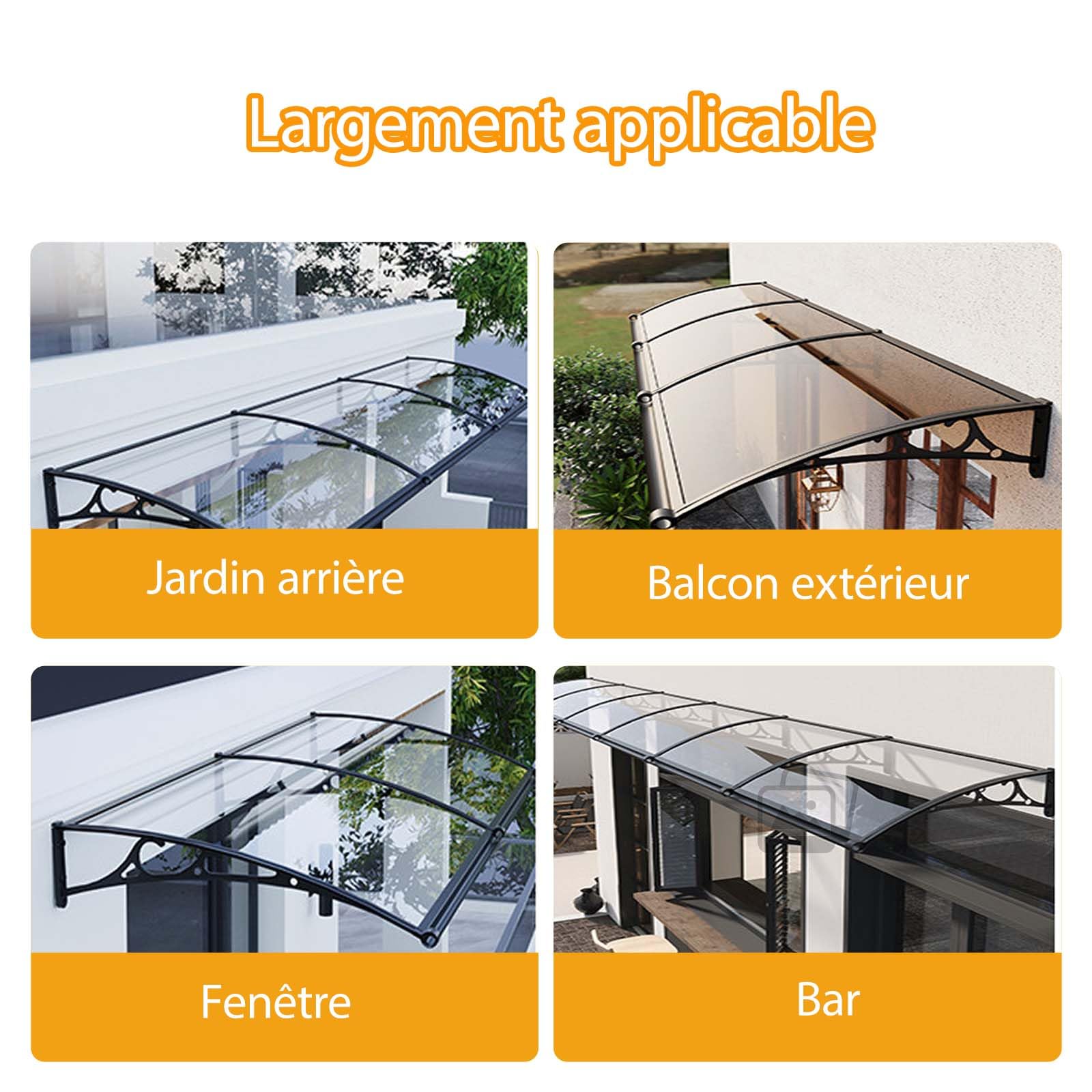 Auvent De Porte D'entrée Moderne，Toit Marquise en Polycarbonate Porte，Marquise De Porte Exterieur en Aluminium，Résistante Toit Abri Protection，avec Structure Abs，pour Terrasse, Balcon