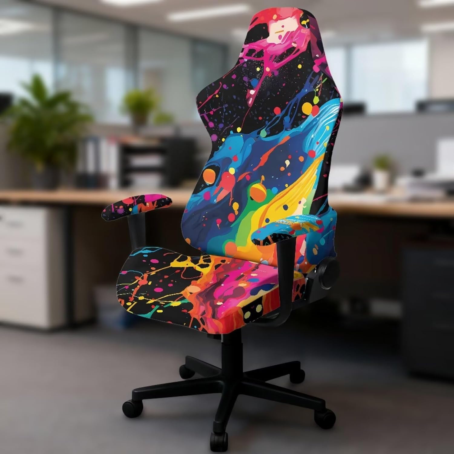 Colorful Tie-Dye Gaming Chair Cover 4-Piece Set with Arms, Universal Stretch Fit, Pet Proof & Easy Care Office Chair Slipcover for Vibrant Study, Bedroom, or Creative Studio