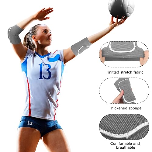 Miniatura 10 de Sosation Rodilleras de voleibol con almohadilla de protección, 2 pares de mangas de antebrazo para golpear y pasar, 2 pares de rodilleras suaves,
