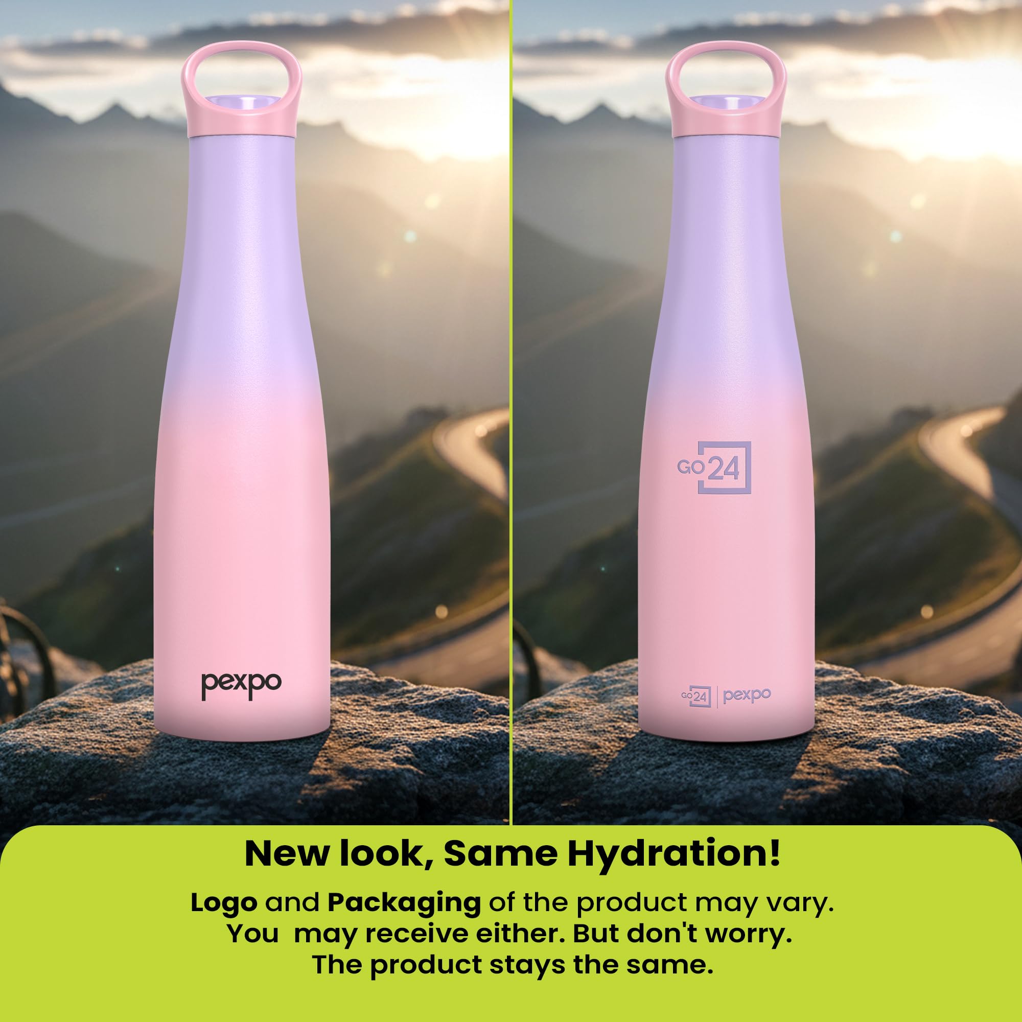 Go24 pexpo Stainless Steel Water Bottle Morocco Pink-Purple Ombre 600ml