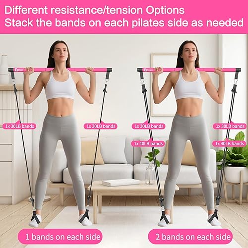 Miniatura 6 de Pilates Bar Kit with Resistance Bands,Pilates Bar with Stackable Bands Workout Equipment for Legs,Hip,Waist and Arm,Exercise Fitness Equipment for