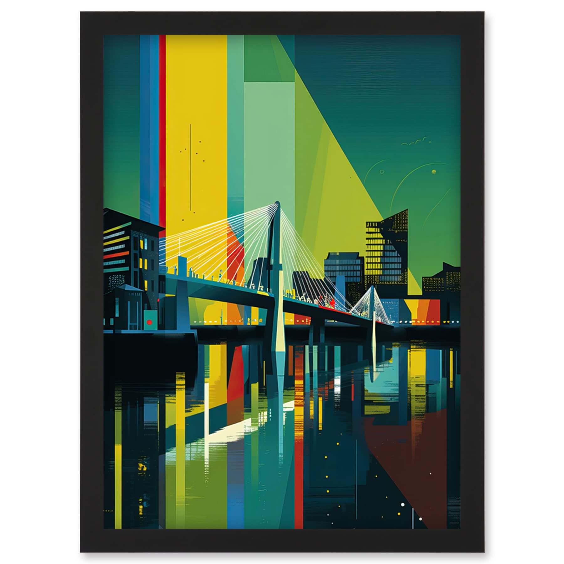 Artery8 Glasgow Bells Bridge Modern Geometric Cityscape Artwork Framed Wall Art Print A4