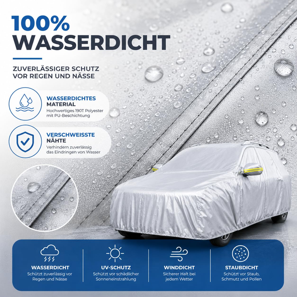 Bâche de protection pour SUV - Imperméable et résistante aux intempéries - Pour SUV (490 x 190 x 180 cm)