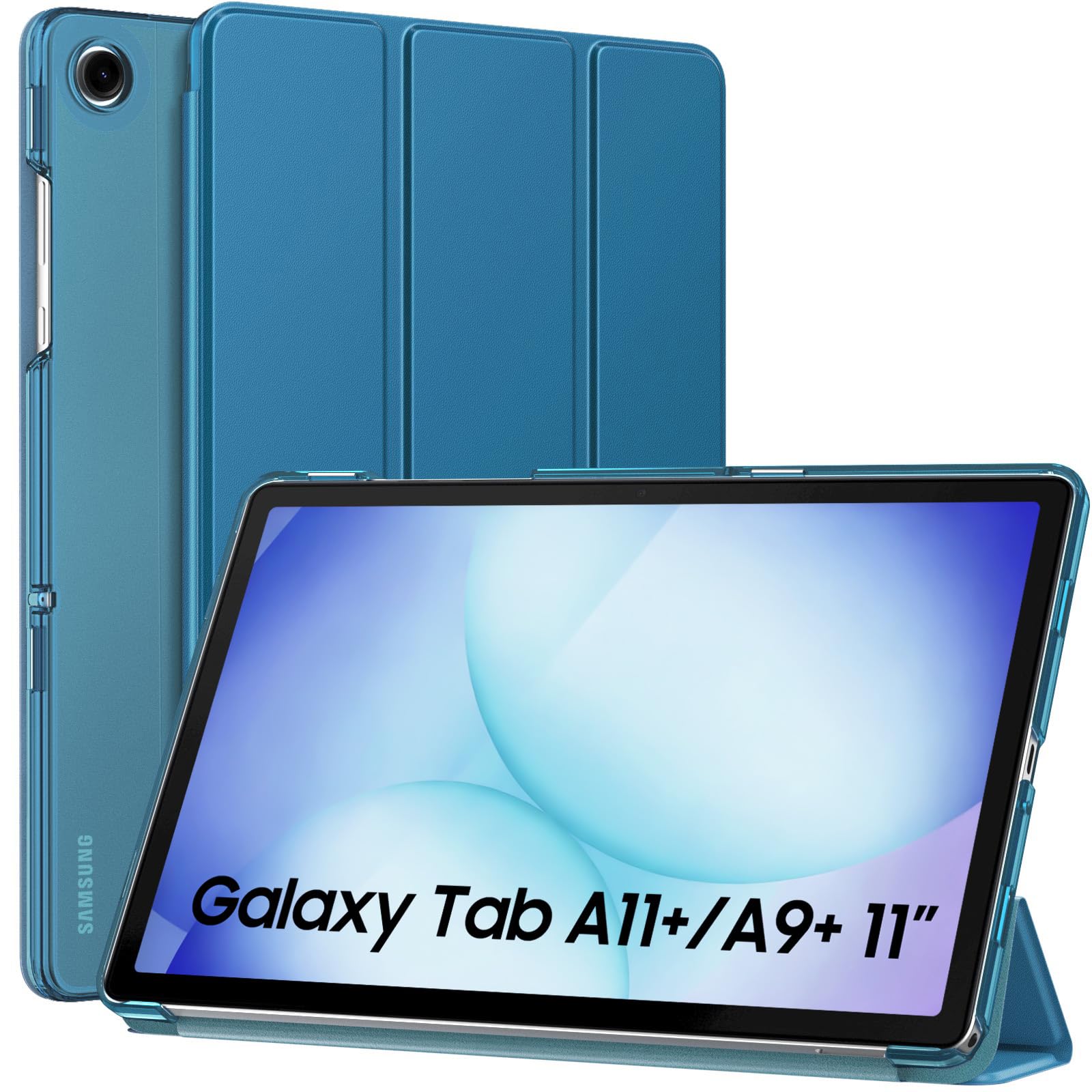 MoKo Slim Case for Samsung Galaxy Tab A11+ Plus/ A9+ Plus 11 Inch | Smart Stand Hard PC Translucent Back Shell Cover for Galaxy Tab A11+/A9+ Tablet, Auto Sleep/Wake, Peacock Blue