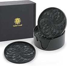 SaintGraal Coaster Fashionable Non-Stick 3D Heat Resistant Waterproof Glass Tumbler Cup Sake Birthday Present Father's Day Gift Round (Black)