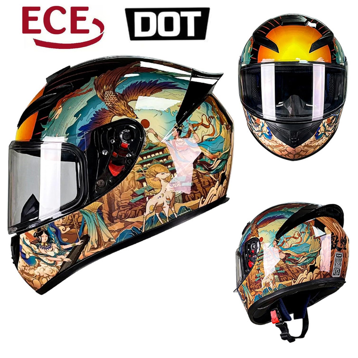 Casco Moto Integrale, Omologato ECE con Visiera Parasole Leggero Caschi Integrali Moto per Uomo e Donna Casco Modulare Casco Moto